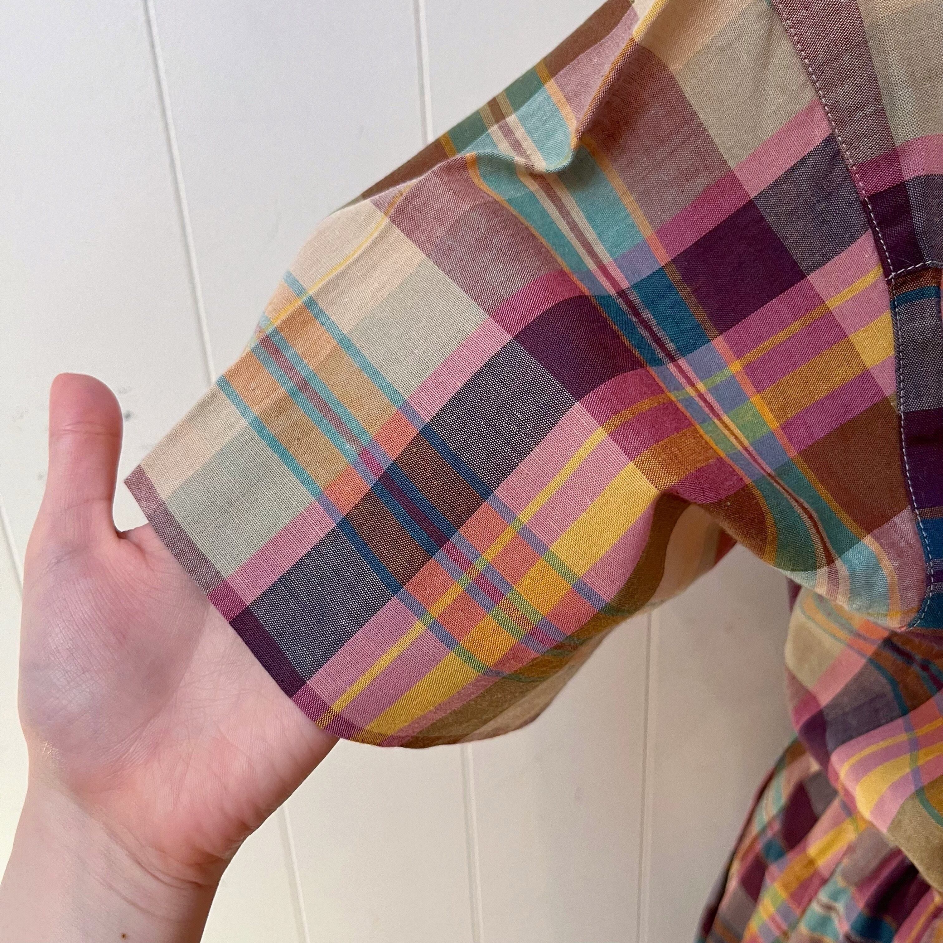 yellow pink check open collar one-piece