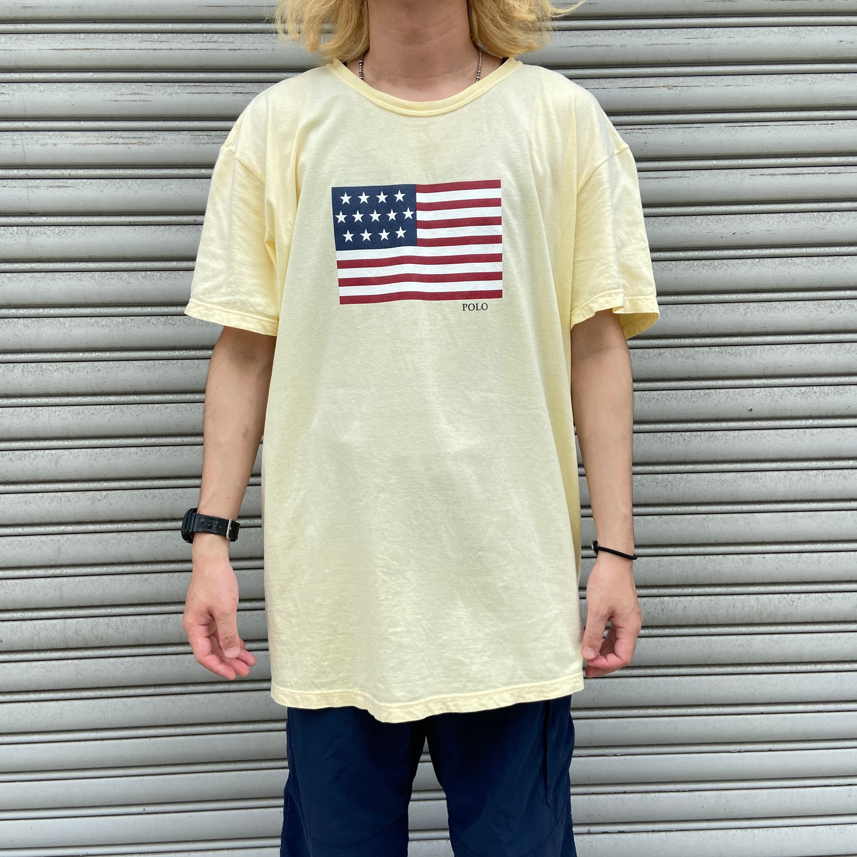 POLO SPORT ラルフローレン 星条旗プリントTシャツ イエロー XL | 古着