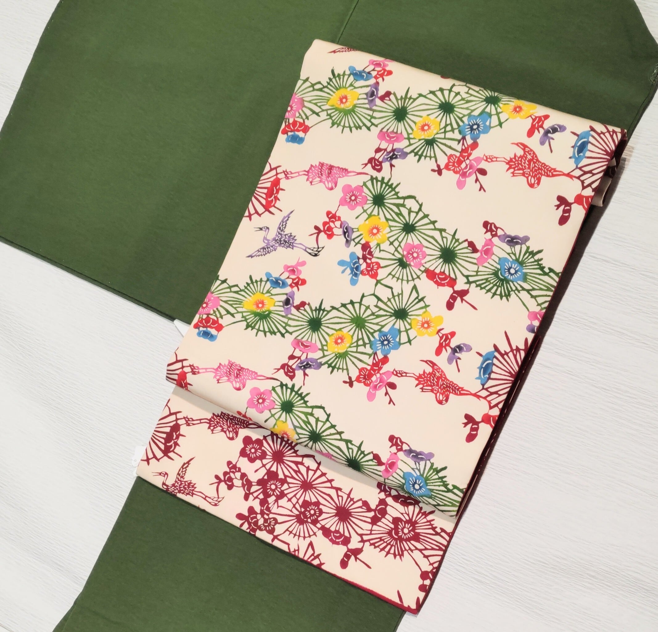 鶴、梅、松柄の紅型の名古屋帯 | リサイクル着物 菅野 鶴、梅、松柄の紅型の名古屋帯 | リサイクル着物 菅野