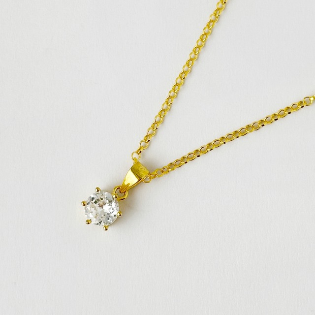 チェーン付き 一粒ジルコニア ネックレス Gold Coating