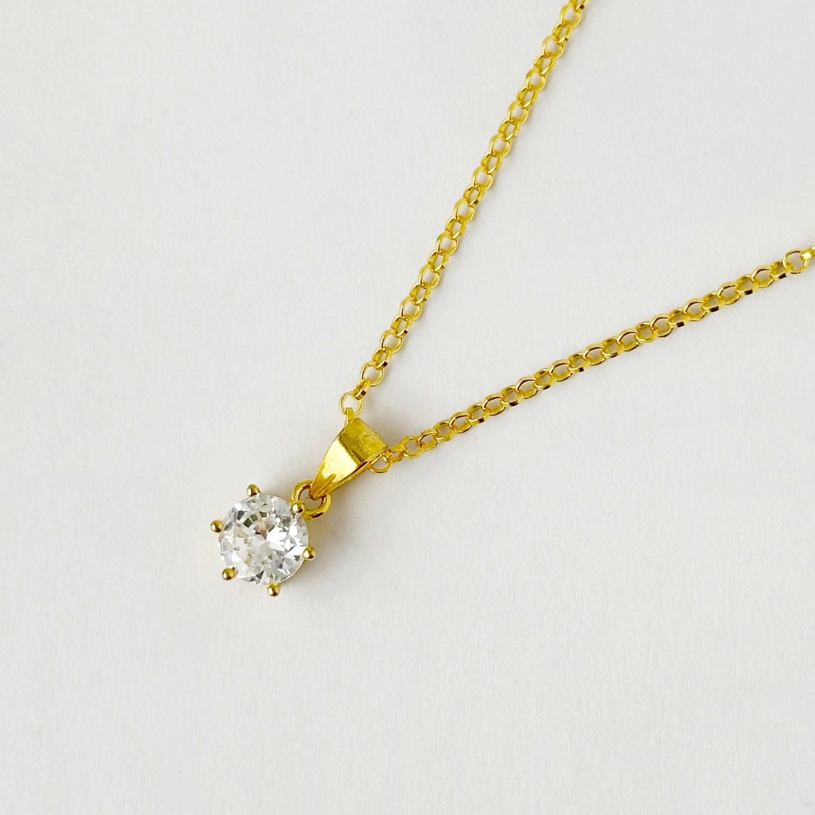 チェーン付き 一粒ジルコニア ネックレス Gold Coating