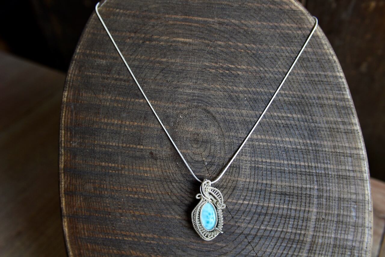 Larimar silver925 wirewrapping pendant