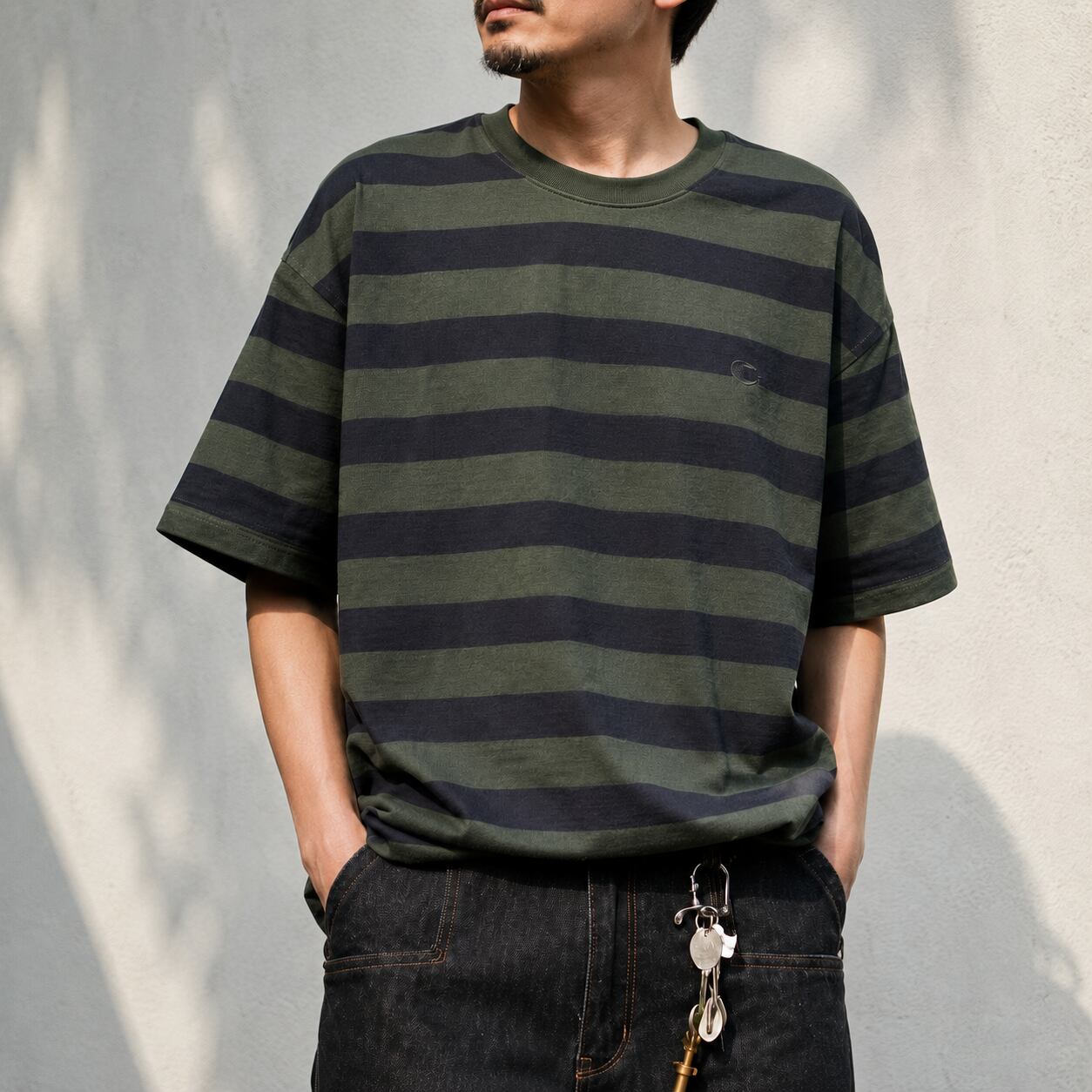 【H1208】striped short-sleeve T-shirt / 2color