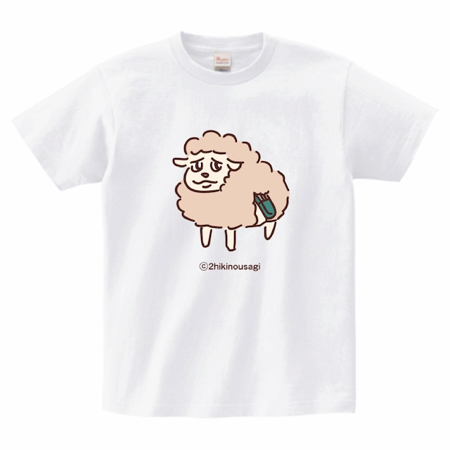 Tシャツ　どでかイラスト　ちわわひつじ　そんな目でこっち見ないで　ホワイト　S/M/L/XL