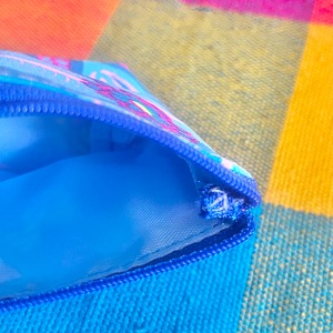 コスメポーチミニマム❤️シーブルーピンク×フラミンゴピンクタッセル