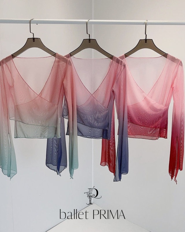 サイズ展開豊富【S〜2XL】【お得なSET商品】Gradient Wrap-Style Sheer Tops Set 3color P0426