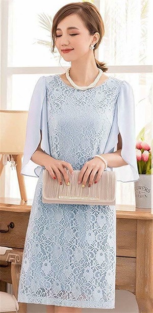 ★送料無料★9号(M)☆ゴ－ジャス総レース膝丈ワンピース(OPN3248)