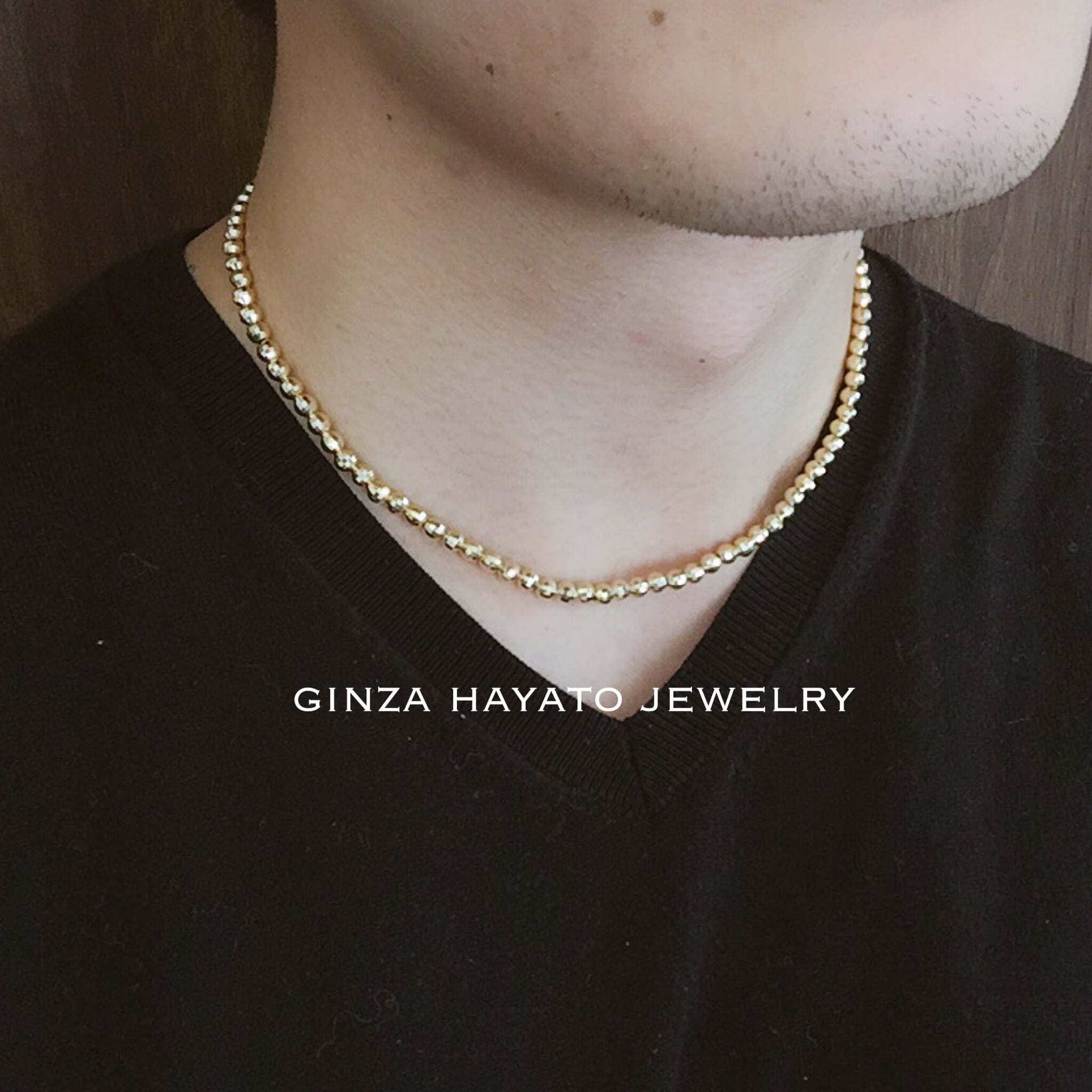 K18 5mm Mirror Cut Ball Necklace 45cm 18金 ミラー カット ボール ネックレス Ginza Hayato Jewelry