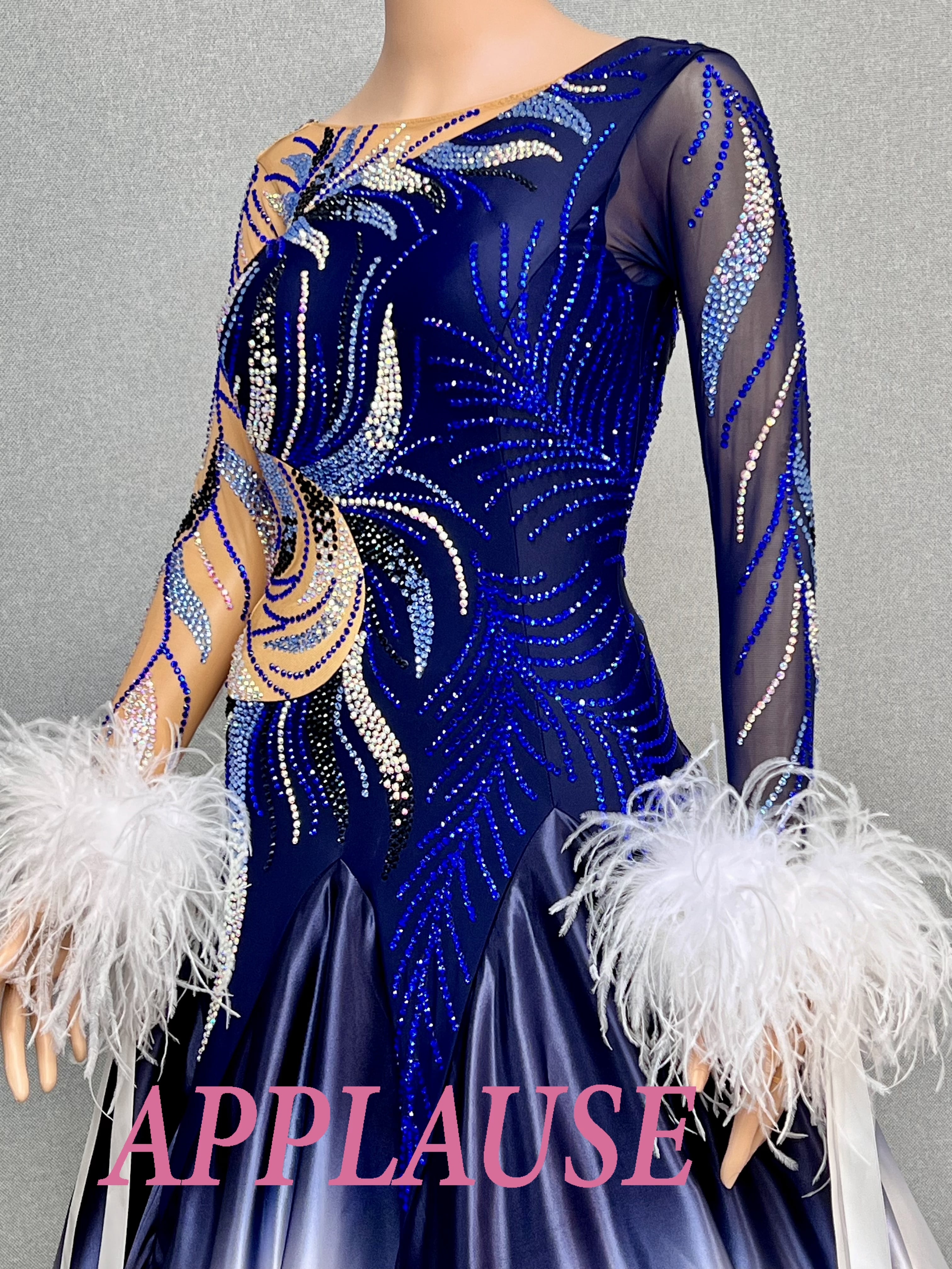 【新着】社交ダンス ドレス　スタンダード　モダンドレス　ネイビーグラデーション　M　ST-25-20　 デモ・競技用ドレス　発表会衣装　パーティドレス　ワンピース　舞台衣装