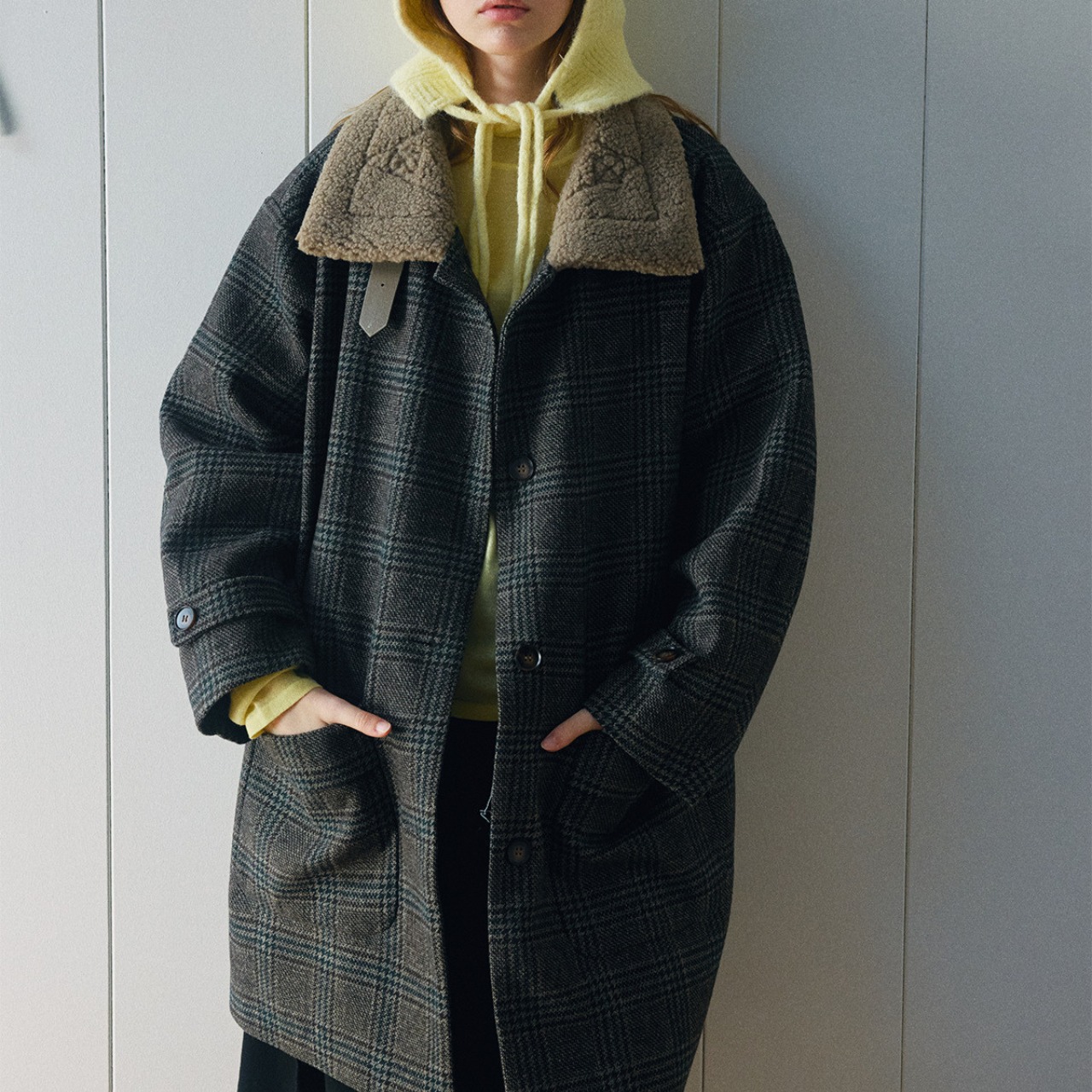 Checked Wool Blend Coat  T3734