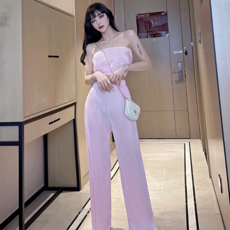 サマースタイルトップス ハイウェストウェストワイドレッグパンツ ストリート 大人ガーリー スウィート キュート カジュアル 夏物 ワイドパンツ ハンチェンe30995155372