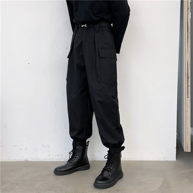 L　カーゴパンツ　　ジョガーパンツ　仕事服　シンプル　黒（ブラック）