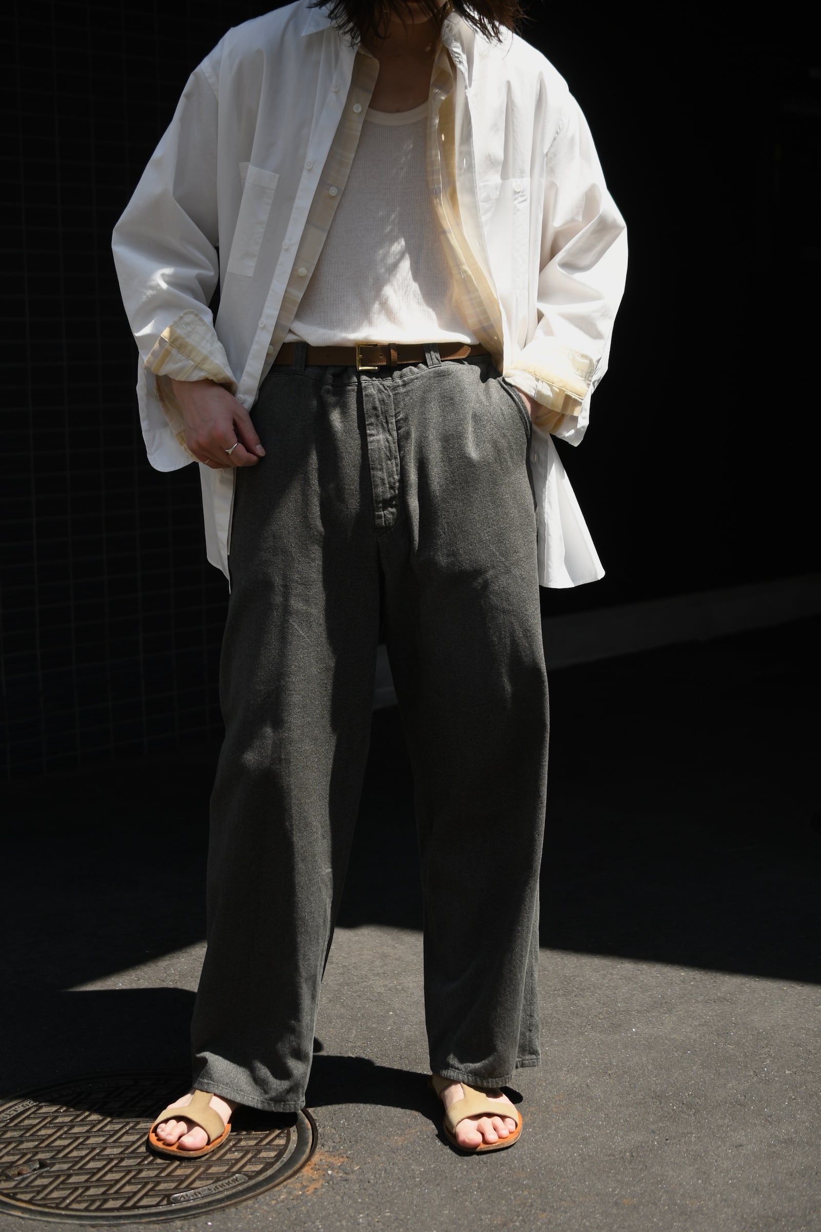 A.PRESSE / Vintage Black Chambray Work Pants (Black) | nariwai