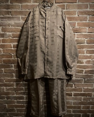 【Caka act3】Beautiful Beige Color Vintage Loose Band Coller Shirt Setup