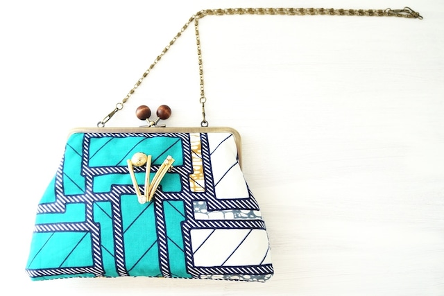 2way African pattern gamaguchi clutch & shoulder bag handmade ● 手作りアフリカンネイティブパターンがま口クラッチバッグショルダーバッグハンドメイド