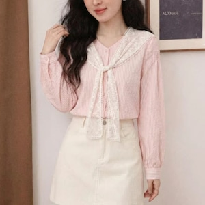 レースショールVネックストライプブラウス ・75212 レースショールVネックストライプブラウス ・75212