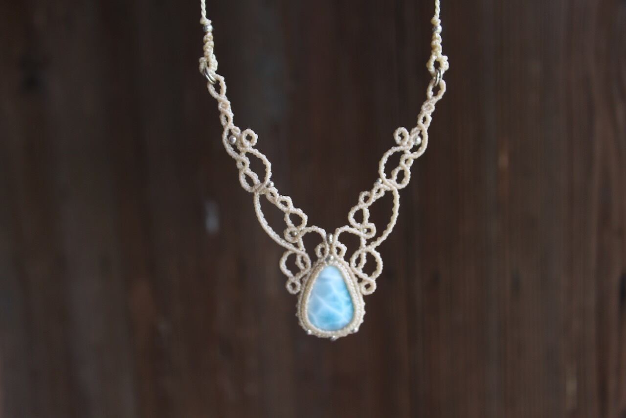 Larimar micro macrame necklace