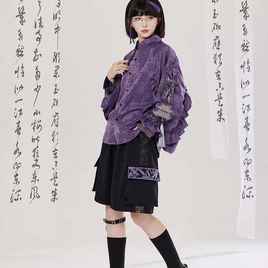 サブカル 服 地雷系 通販 チャイナ風服 トップス シャツ 長袖 タッセル付き ユニセックス 夏服 卿棠オリジナル