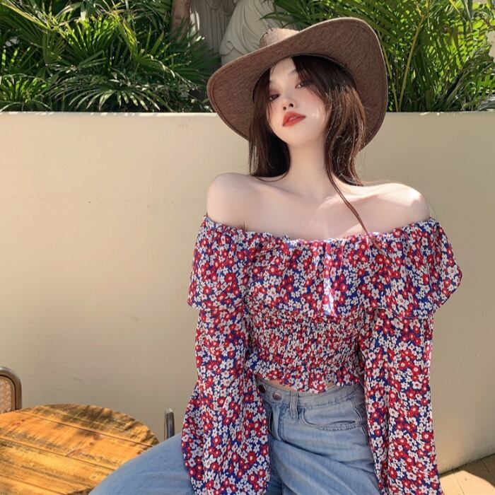 スタイルサマースリーブフローラルブラウス レディース ランタンスリーブ 大人ガーリー スウィート キュート カジュアル 夏物 花柄 ドラファッションホール85316561340