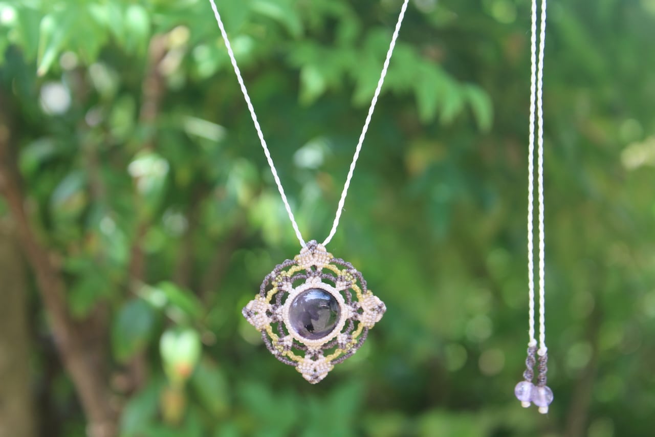 Trapiche amethyst micro macrame mandala pendant