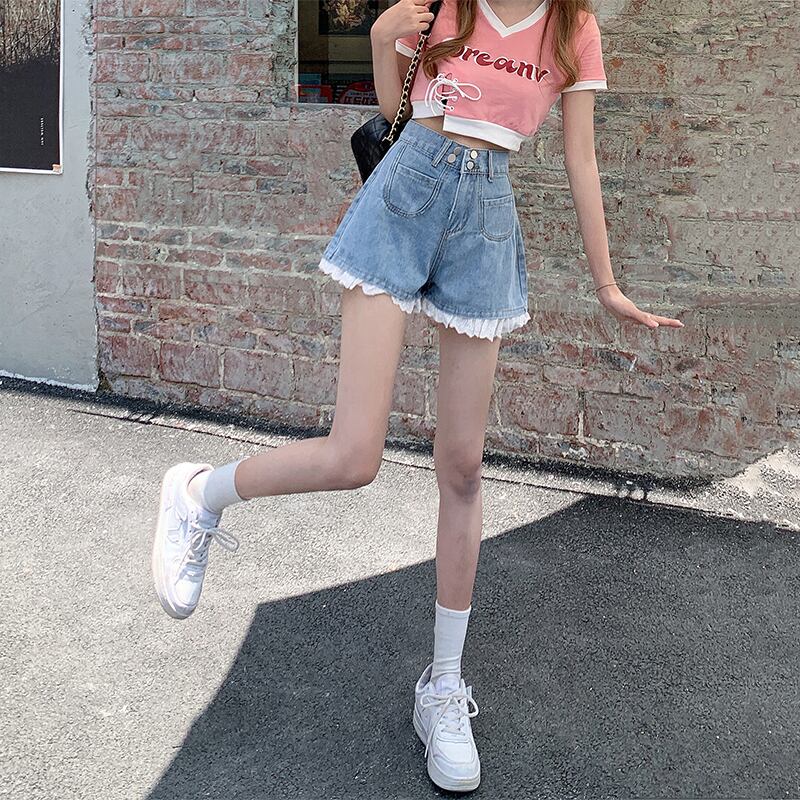 ウェストショーツ レディースサマー薄手レースパンツ ルーズ 夏物 ブルマー ステッチ 萌量不足23147898408