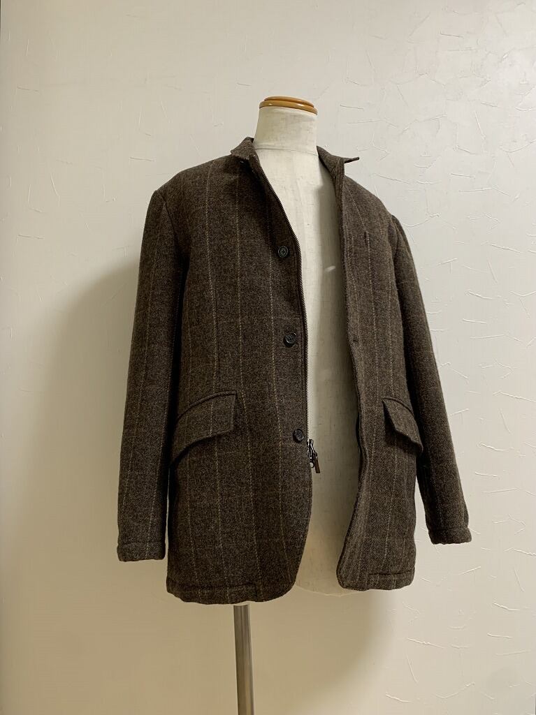 Check Pattern Padding Tweed Stand Collar Jacket "Brooks Brothers"