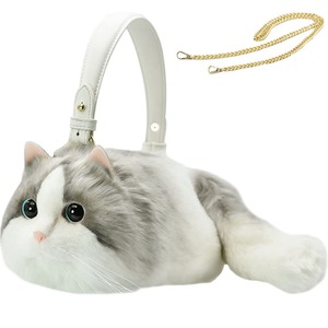【特価処分】猫 リアル 本物そっくり ぬいぐるみ バッグ 女性 ショルダーバッグ ふわふわ プレゼント 猫好き 置物 癒しい ネコ 飾り（グレー・L）
