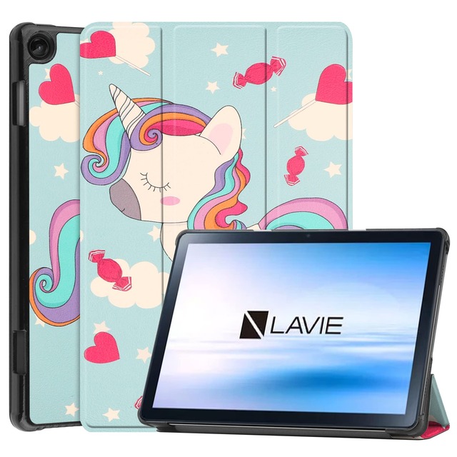 For NEC LAVIE Tab T10 (T1055/KAS,TAB10/F03) Tab Lite TL103/KAL PC-TL103KAL /LAVIE Tab 10FHD4 ケース カバー 10.1インチ タブレットケース マグネット開閉式 【CNEVISON】オートスリープ機能 耐衝撃 三つ折りスタンド 角度調整 軽量 薄型 保護ケース(ユニコーン)