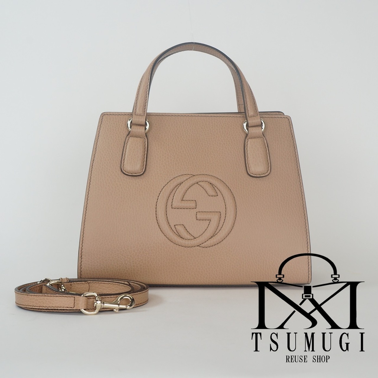 Gucci グッチ ソーホー レザー ２way ハンドバッグ ベージュ 607722 G刻印あり