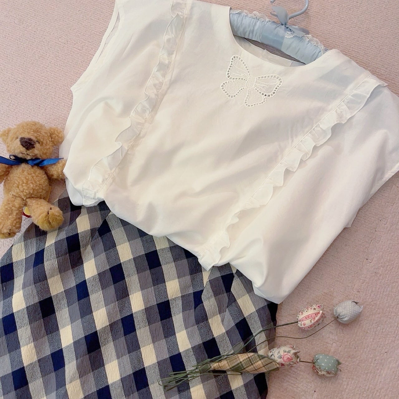 ribbon embroidery frill white blouse