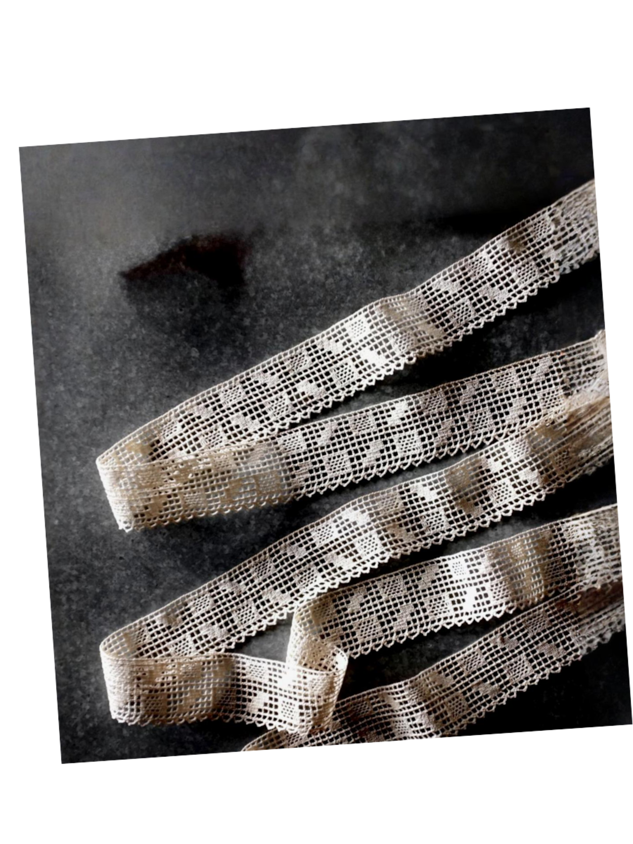 1900s フランス 100x4c リネン 鏡の国デイジーとアンティークレース r9m