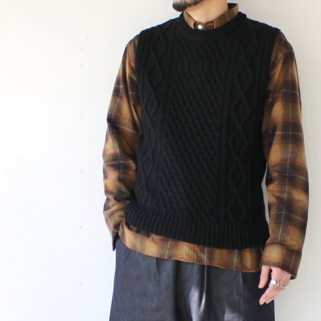 Orgueil ケーブルニットベスト Cable Knit Gilet OR-4247 （Black