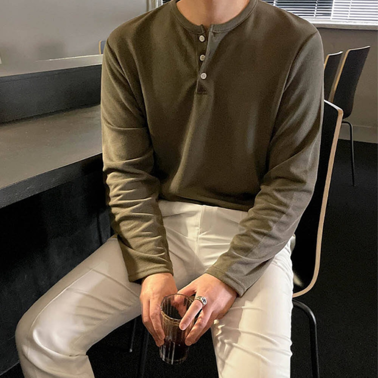 ヘンリーネックボタンロングTシャツ　MT0080062