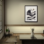 Silent Wave|静寂と力強さを描く抽象モダンアート|北欧ミニマルな波のデザインポスターで空間を整えるA4ポスター