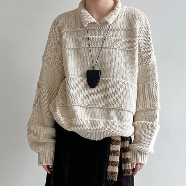 長袖　リブ編み　ニットプルオーバー　3col　N00228