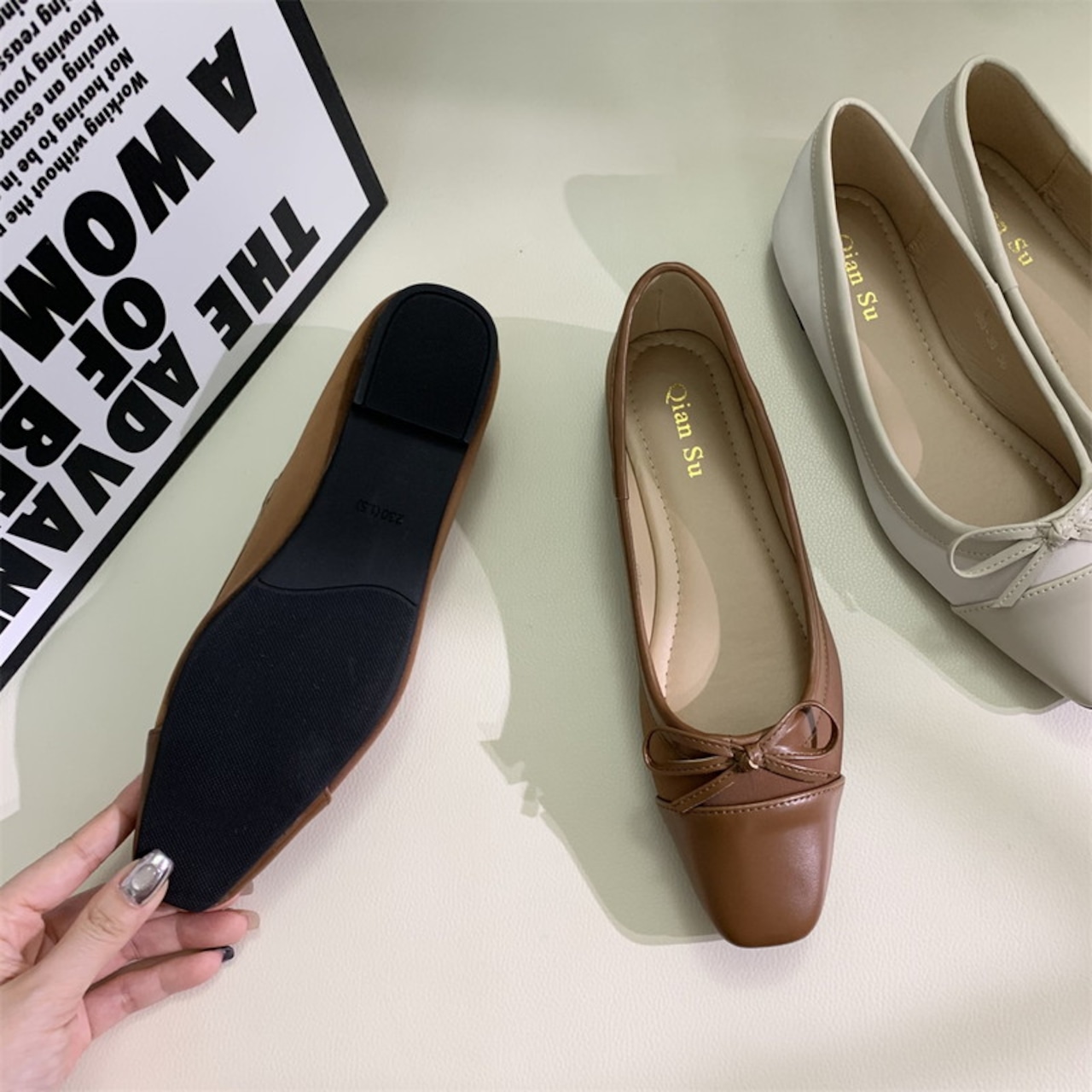 リボン付きフラットパンプス G00078