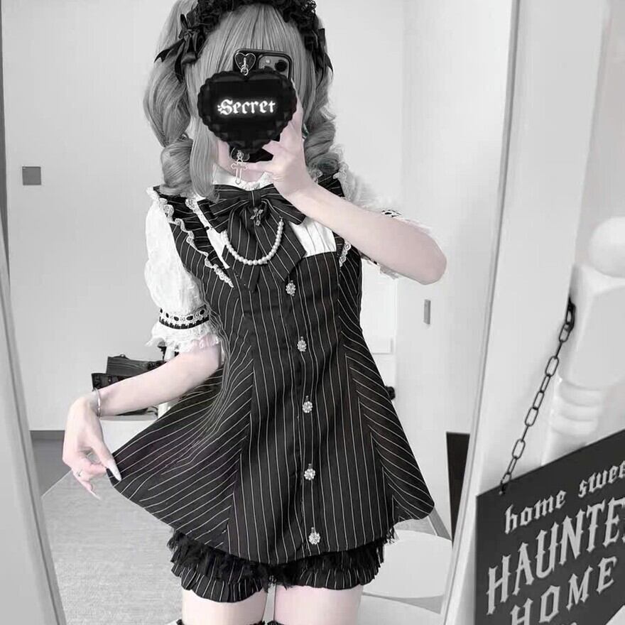 サブカル系 天使と悪魔 セットアップス 地雷系 ネックリボン フェイクパール