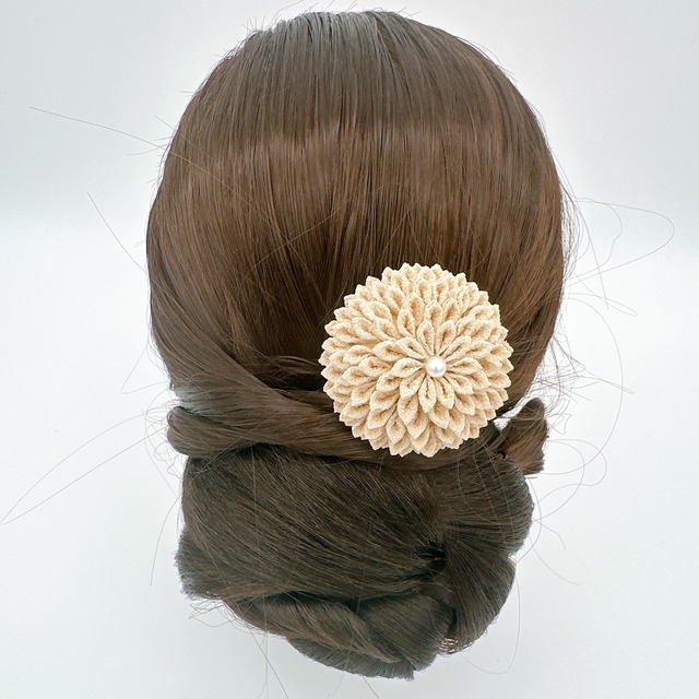 つまみ細工　2足簪　剣つまみ　(ベージュ)