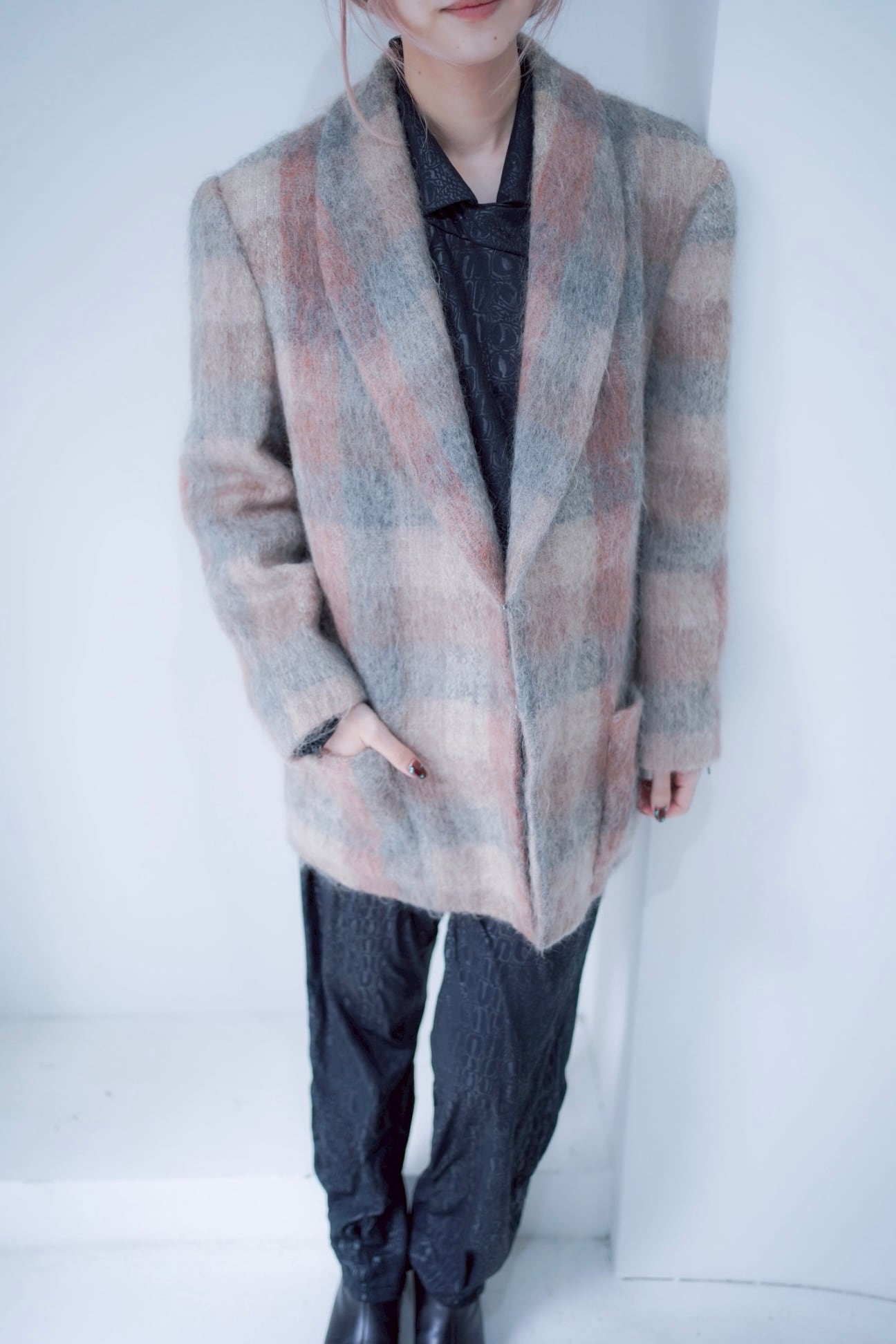 pink gray mohair coat