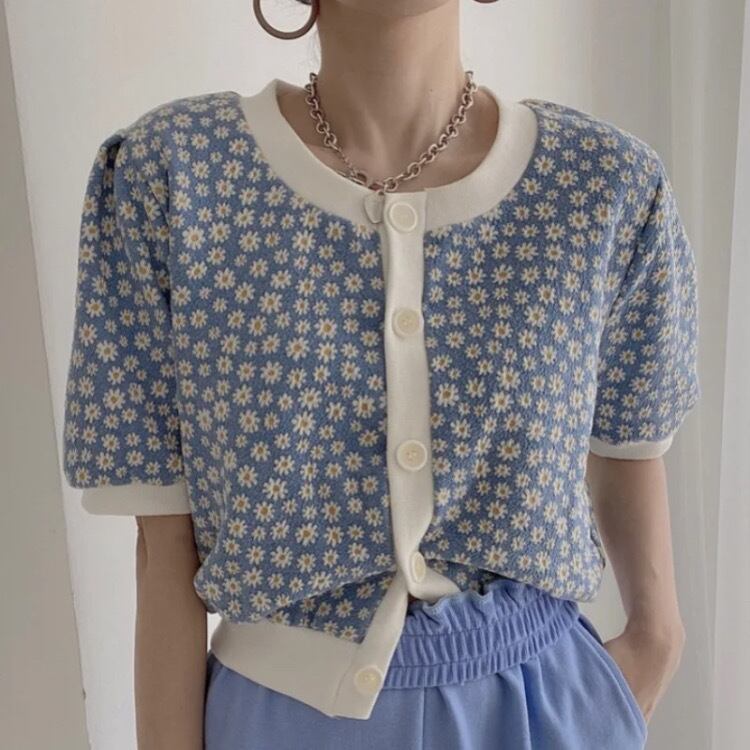 フラワーニット半袖カーディガン3393