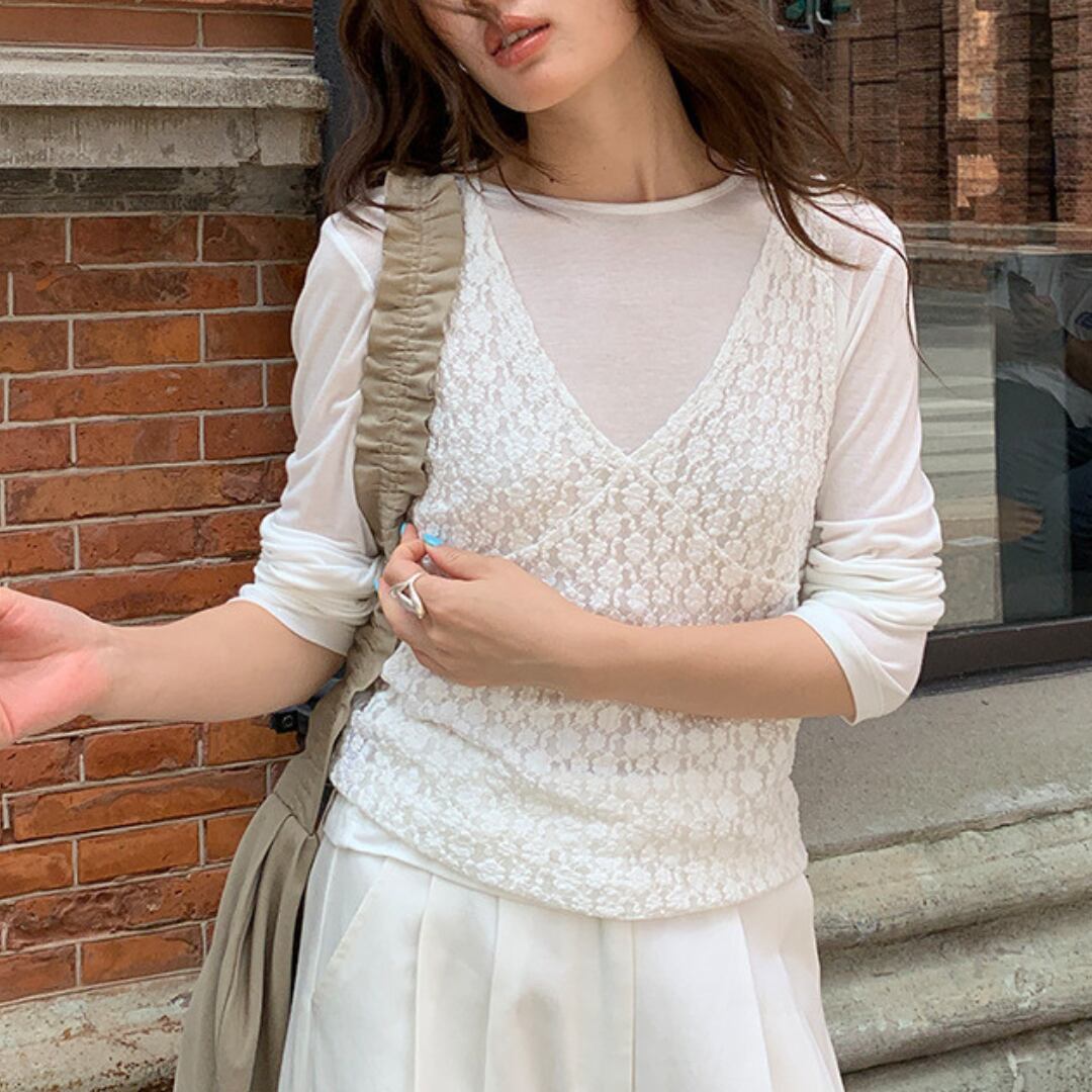 2SETレースベスト&シアーTシャツ T0193