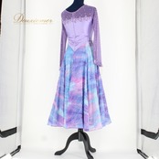 社交ダンス 衣装 スタンダード ドレス ワンピース パーティ衣装 女性用 レディース オールシーズン 紫 青 ブルー系 パープル系 ラインストーン 長袖 レース 光を纏う ボリューム 優雅 伸縮性 ポリエステル 綿 ドレスアップ パーティー おしゃれ キッズ