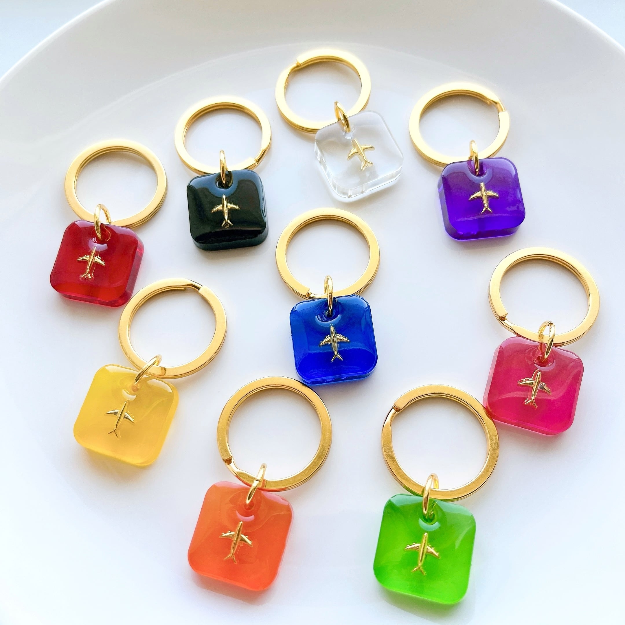 旅行　キーホルダー クリアカラー スクエア飛行機キーホルダー | アトリエNico