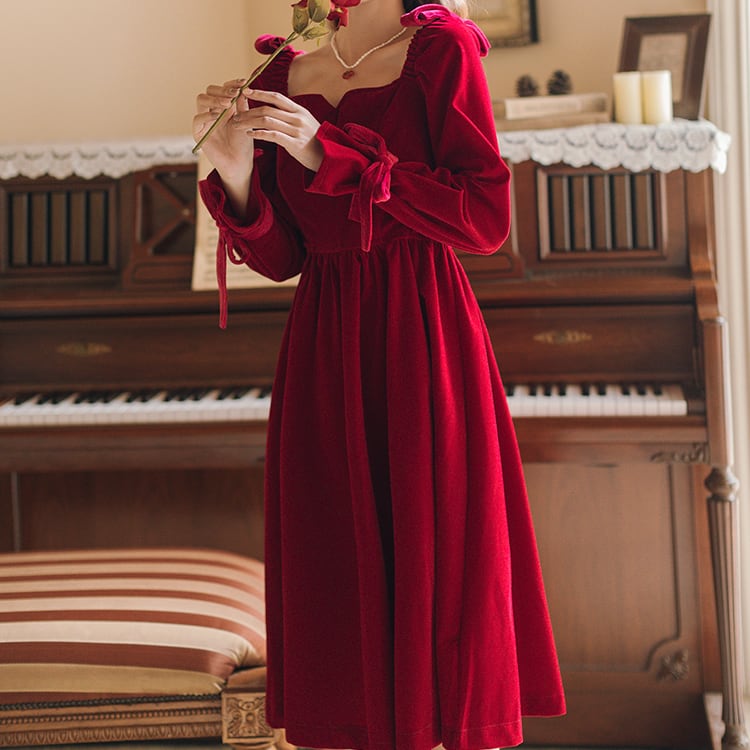 ドレス ワンピース 膝丈 ミモレ丈 大きいサイズ レディース レトロ風