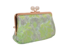 [JERI MARL] がま口 財布 レース (グリーン) 工房 手作り 日本製 エコパッケージ MX-0033-252