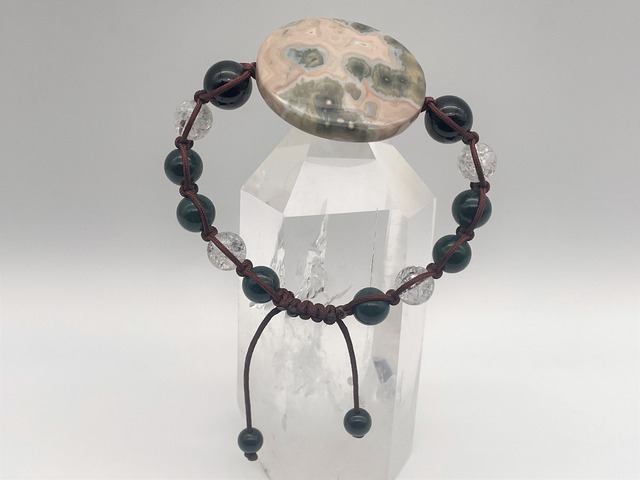 編みブレスレット（海洋石・Bトルマリン・ブラッドストーン・クラック水晶）