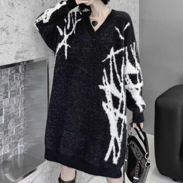 Thorn art knit dress C0731