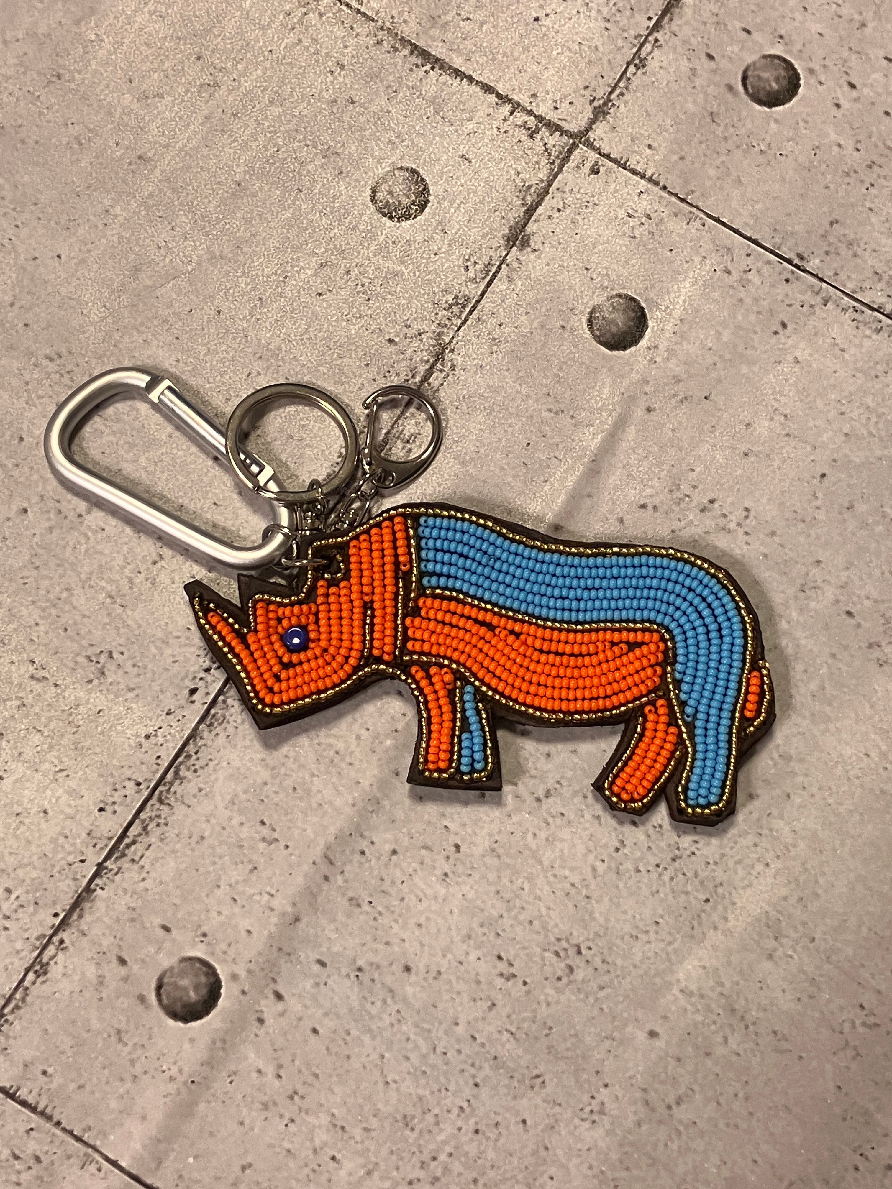 ビーズキーリング　=orange blue rino=  〔孤児院製作〕