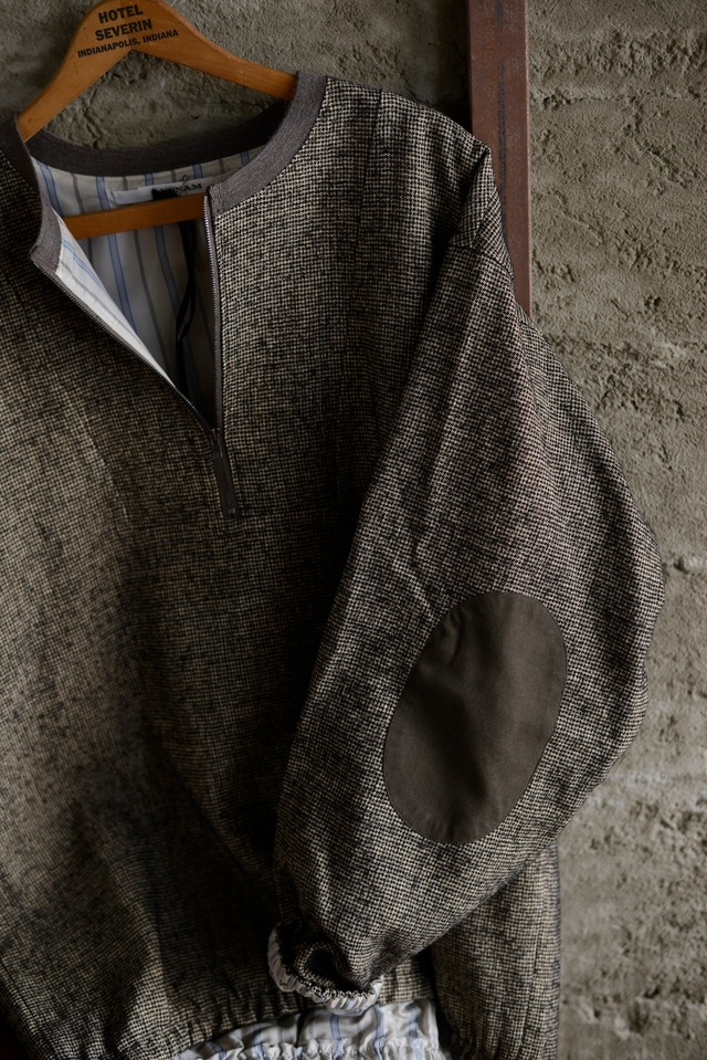 ANSMAM / Ex. wool linen zip pullover tops  textile by lyria (Houndstooth)