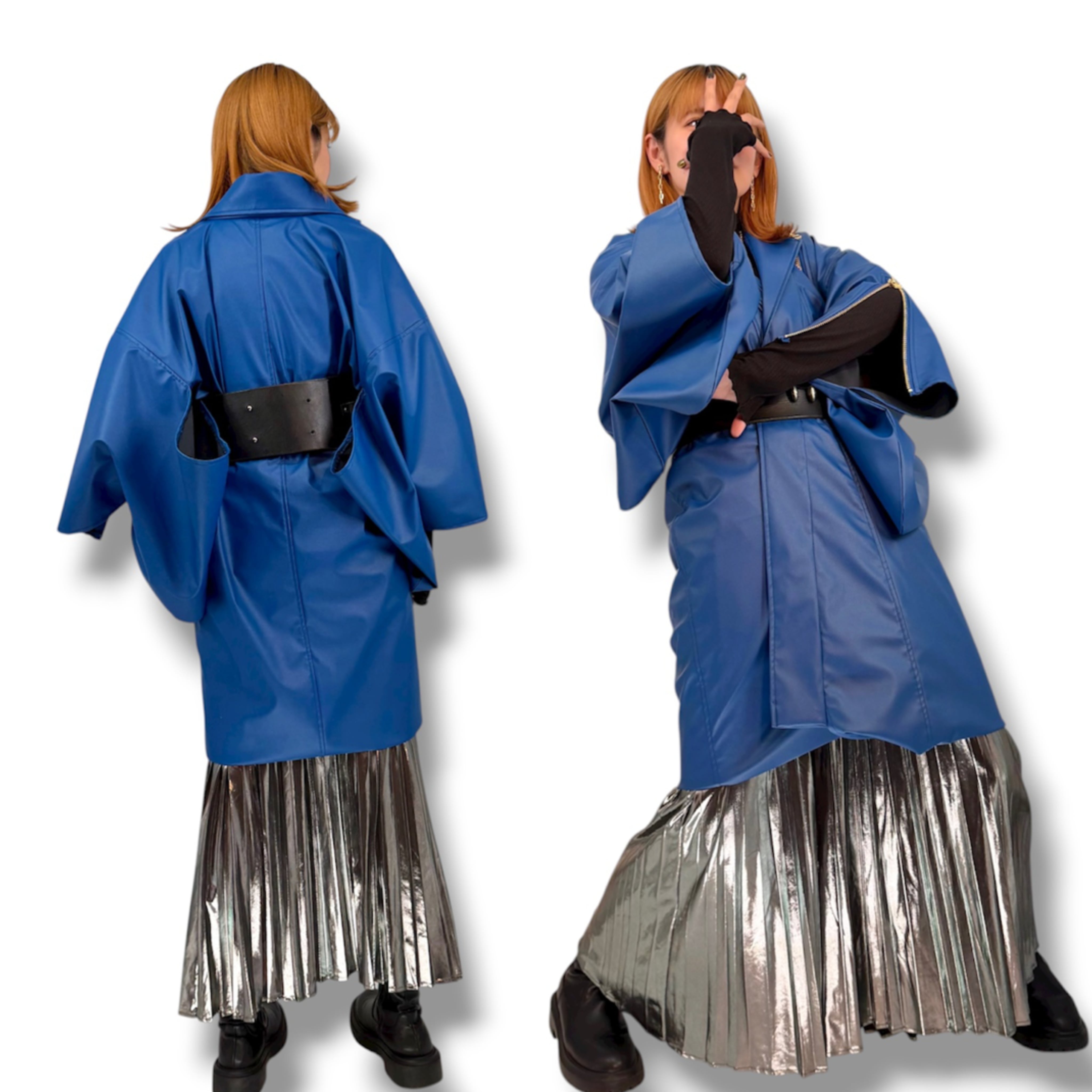 フェイクレザーライダース着物Neo KBlue レディース | キモノグラース
